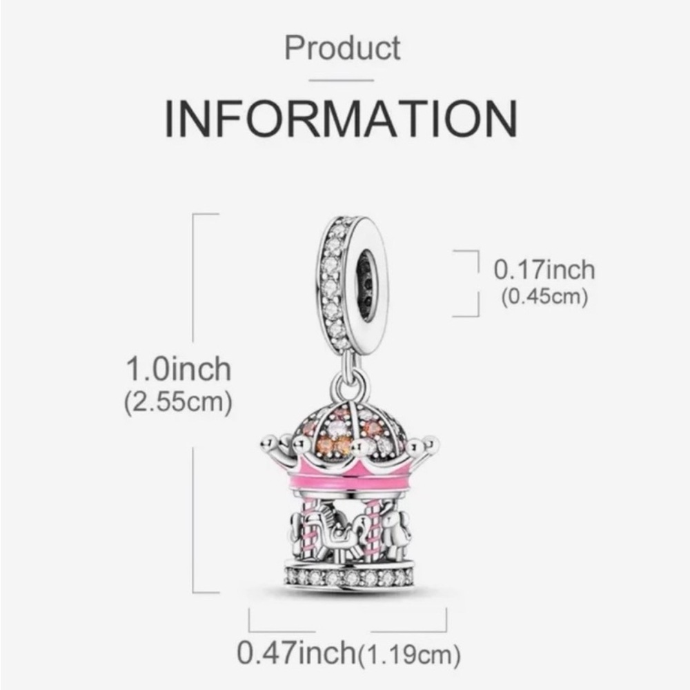 925 Charming Pink and Silver Carousel Charm Pendant - Picture 3 of 7